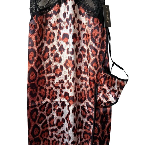 Frederick's of Hollywood Nightgown Thong Set SMALL Rosalina Rose Leopard Slit - Picture 5 of 16